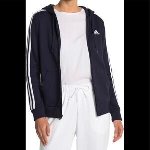 Adidas 3 Stripe Full Zip Fleece Legend Ink/ White Sz Small